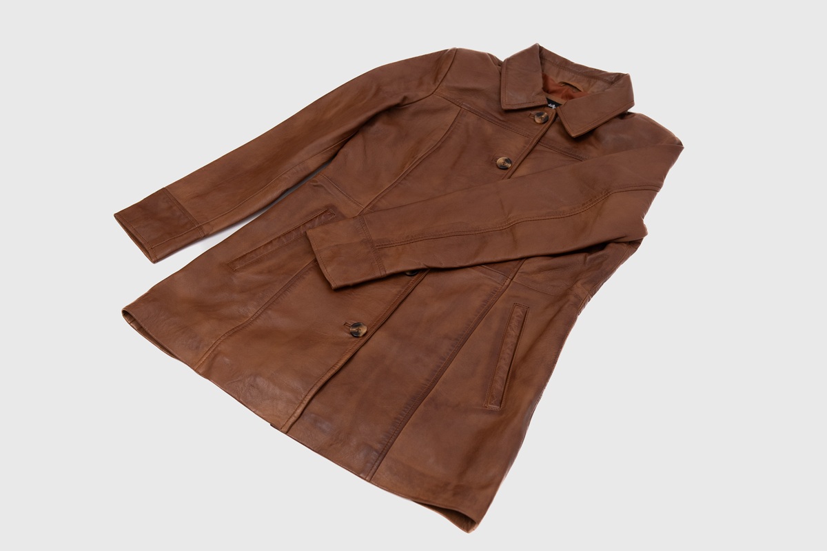 Marilyn Cognac Brown Leather Trench Coat